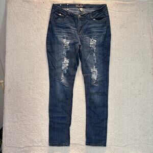 Red Rivet Jeans Womens 16 Blue Denim Distressed Skinny Dark Wash Casual Classic